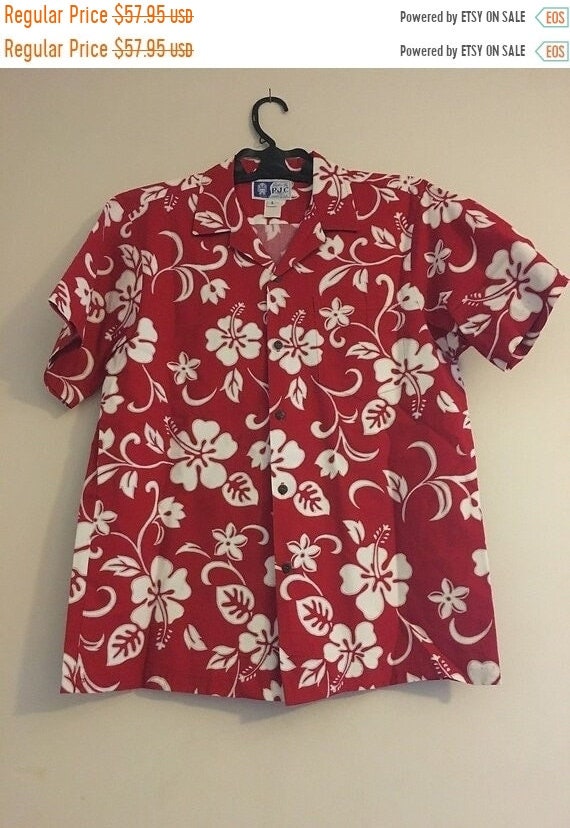 Vintage RJC Ltd Hawaiian Aloha Camp Shirt Red Whit