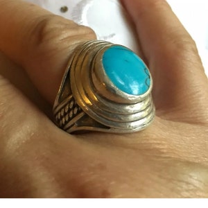 Vintage .925 Sterling Silver Turquoise Round Encircled Ring Size 8 1/4