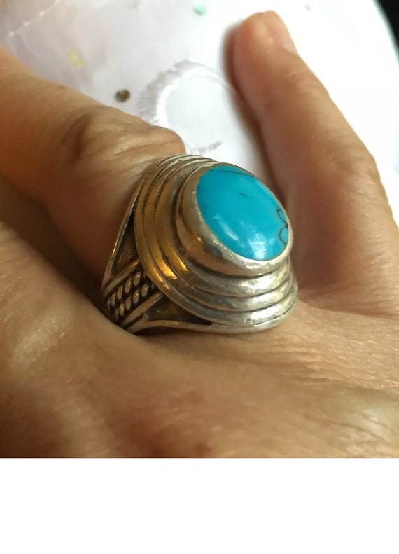Vintage .925 Sterling Silver Turquoise Round Encir