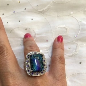 Vintage Karis .925 Sterling Silver Filigree Blue Green Murano Glass Agate Amethyst Accent Ring Size 6