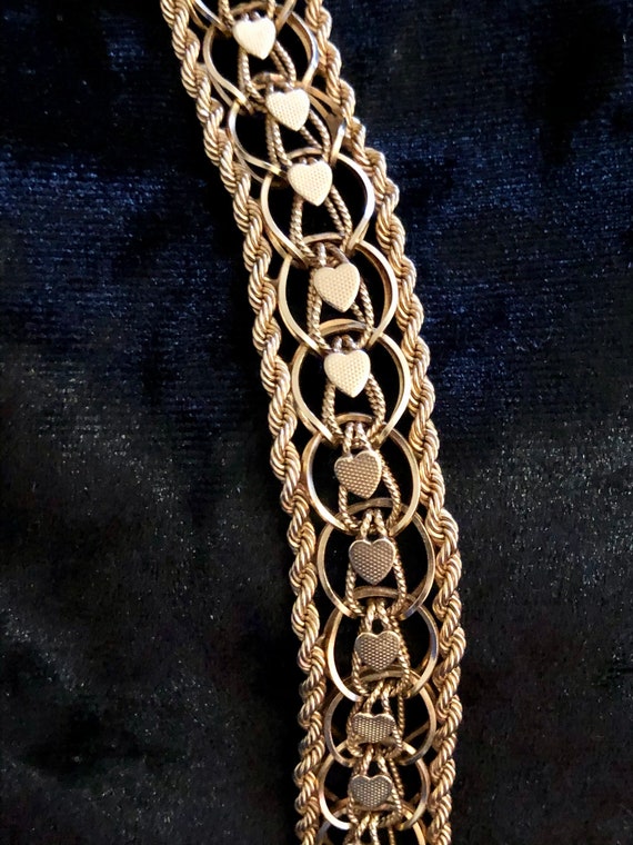Vintage  Solid 14K Yellow Gold  Heart Rope Chain … - image 6