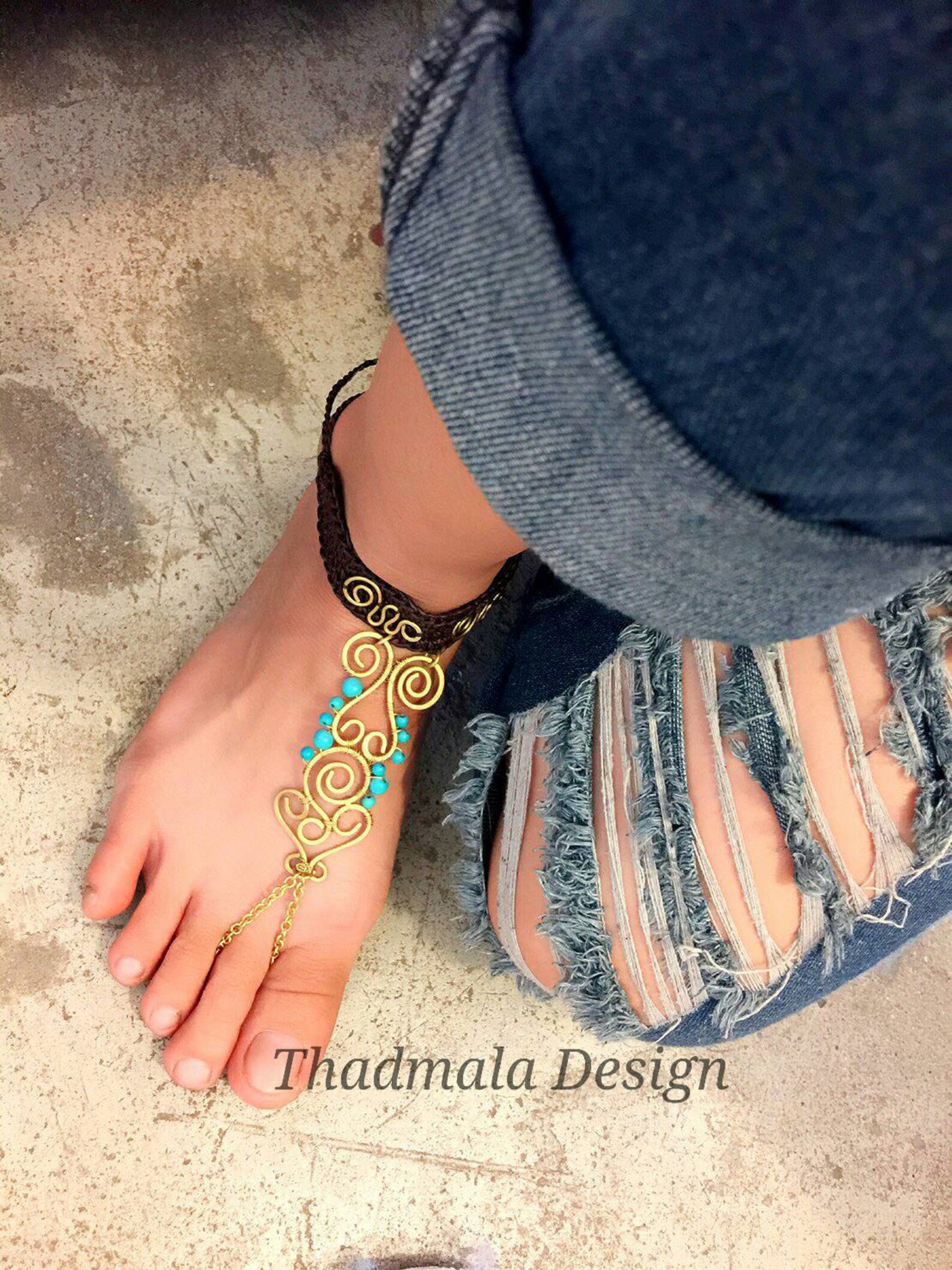 Boho wax threads crochet anklet | Etsy