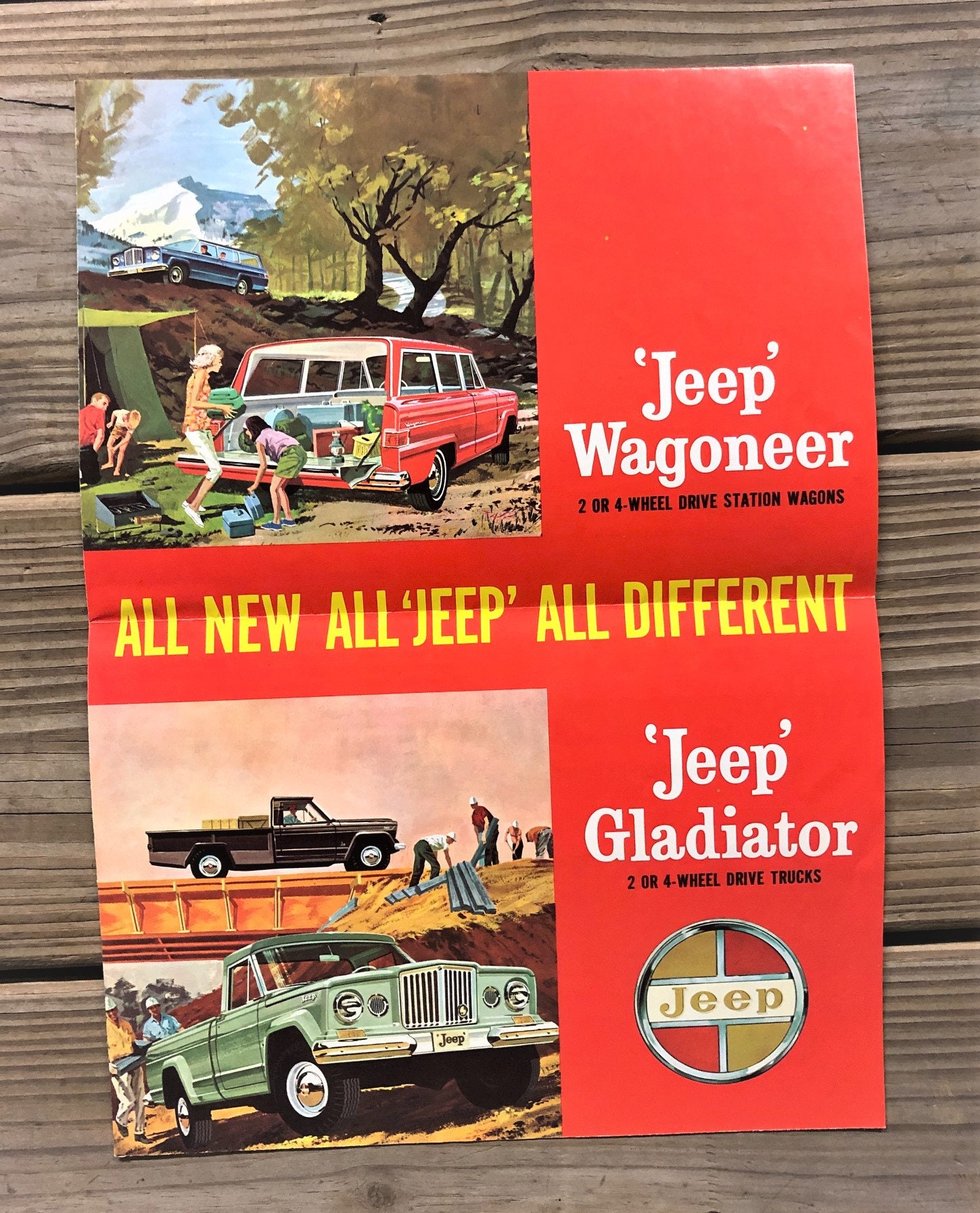 Original 1962 Jeep Wagoneer & Gladiator Foldout Sales Brochure 62 