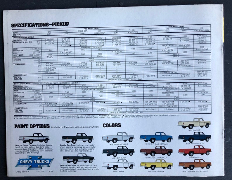 1982 Chevrolet Trucks Full-Size Dealer Sales Brochure | Etsy