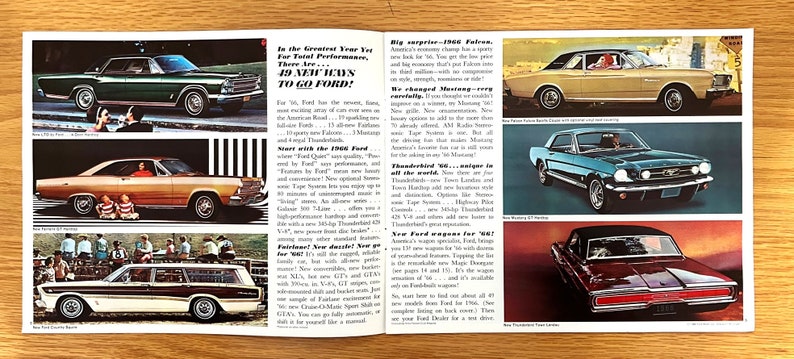 1966 Ford Ford / Fairlane / Falcon / Mustang / Wagons / Thunderbird Original Dealer Showroom Sales Brochure 11 x 9 1/4 16 pages image 2