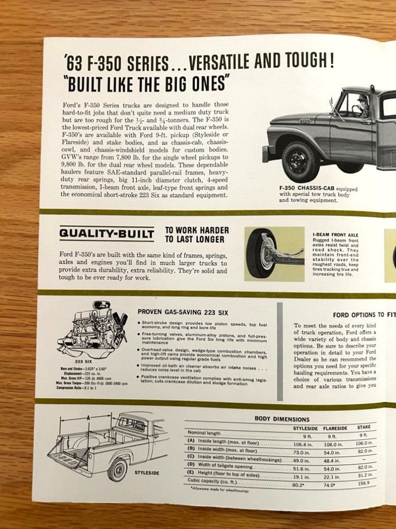 1963 Ford Trucks F-350 Series Original Dealer Showroom Sales Brochure 8 1/4 x 11 4 pages image 3