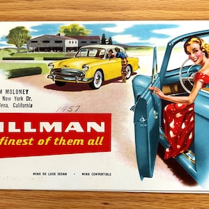 1957 Hillman Minx - Original Dealer Showroom Sales Brochure - 8 1/2&quot; x 5 1/2&quot; opens to 17&quot; x 15&quot;