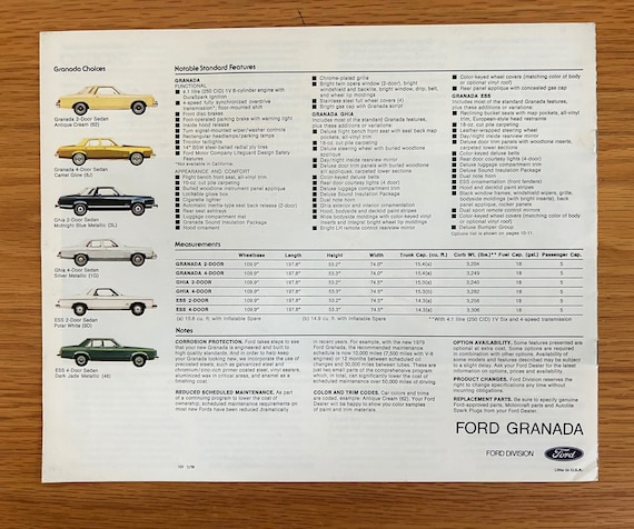 1979 Ford Granada Sales Brochure: Original Dealer Print, Ess/ghia