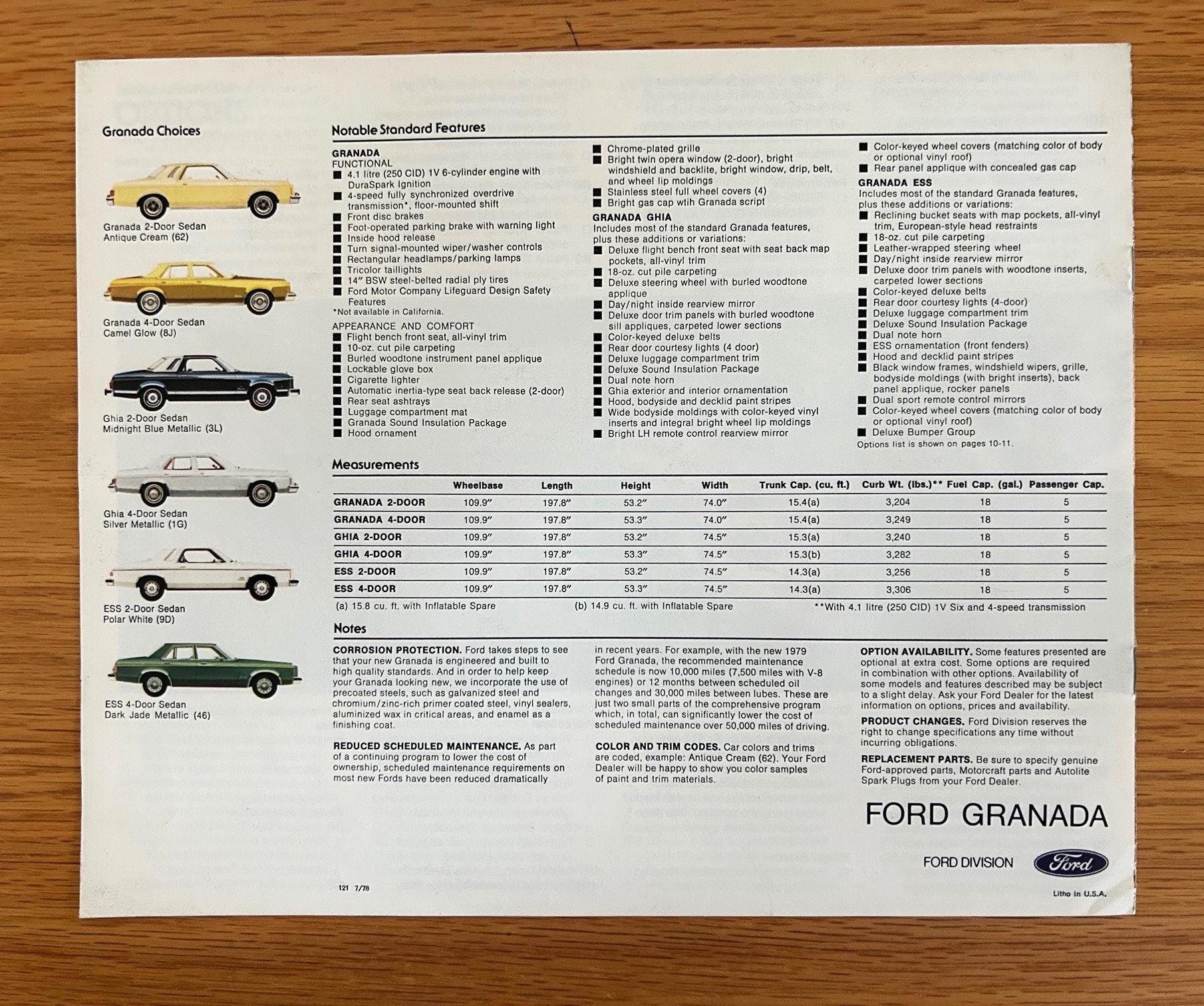 1979 Ford Granada Sales Brochure: Original Dealer Print, Ess/ghia