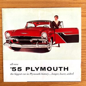 1955 Plymouth - Original Dealer Showroom Sales Brochure / Poster - 8 1/2&quot; x 8&quot; opens to 17&quot; x 24&quot;