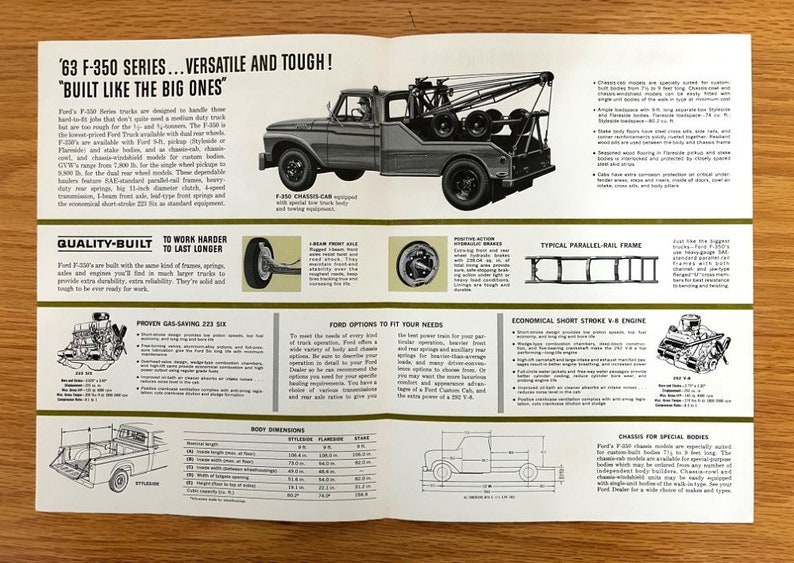 1963 Ford Trucks F-350 Series Original Dealer Showroom Sales Brochure 8 1/4 x 11 4 pages image 2