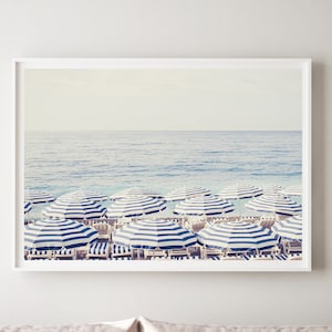 Blue Beach Umbrellas Print, Beach Umbrella Printable, Beach Digital Poster, French Riviera Print, Aerial Beach Art, Digital Download