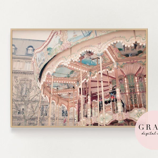 Carousel Photography Print - Merry-go-round Photography - Paris Printable Wall Art - Digital Download - Carousel Wall Print