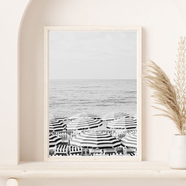 Black and White Beach Wall Print - French Riviera Print - Beach Photography - Beach Poster - Summer Decor