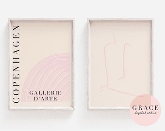 Pastel Abstract Print Set - Printable Wall Art - Digital Download Art - Pink and Beige Poster Set