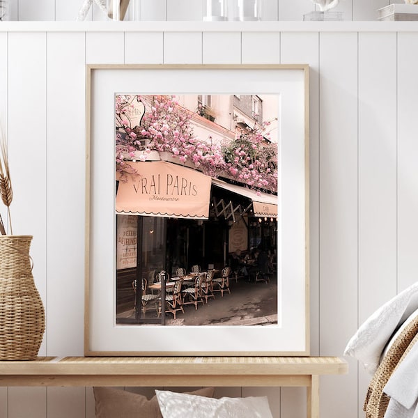 Printable Paris Photography Print - Downloadable Wall Art - Pink Montmartre Print - Paris Cafe Wall Art - Digital Downloads