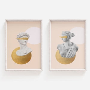 Aesthetic Statue Head Print Set - Printable Wall Art - Digital Download Art - Gold Decor - David Print Set