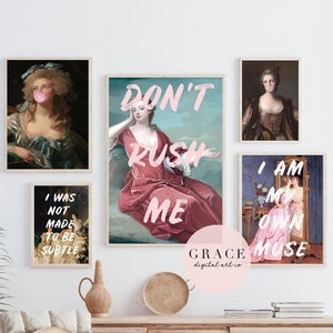 pink girly printable dorm decor wall set | 5 PRINTABLES | don't rush me gallery wall set | set of 5 posters | wall decor