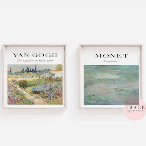 Van Gogh Square Print, Set of 2, Monet Art Print, Printable Van Gogh, Digital Downloads, Gallery Wall Print, Art Poster Set