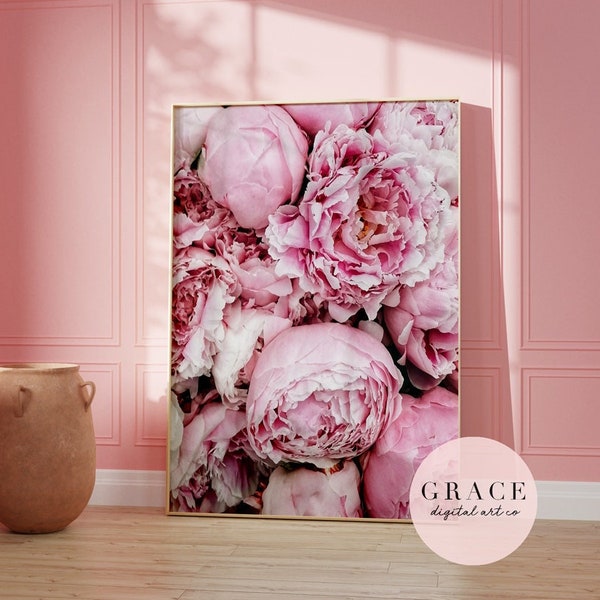 Pink Peony Printable Wall Art, Pink Floral Print, Spring Wall Prints, Digital Downloads