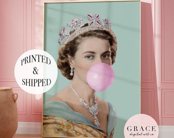 Queen Elizabeth Pink Bubble-Gum Wall Art Poster - Printed and Shipped