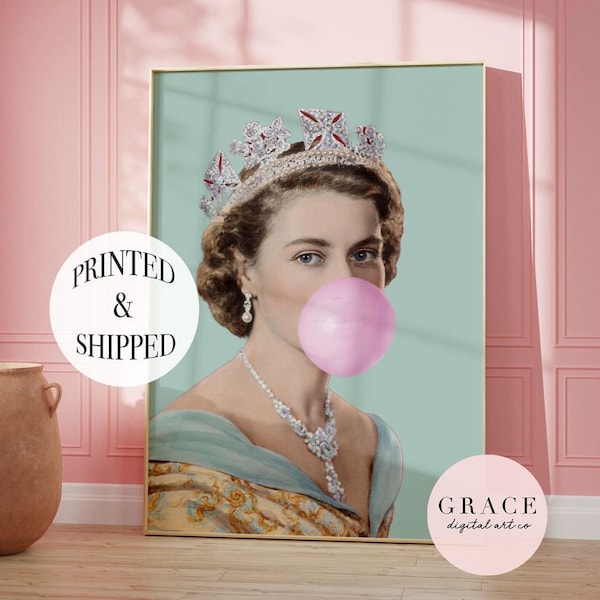 Queen Elizabeth Pink Bubble-Gum Wall Art Poster - Printed and Shipped