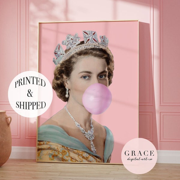 Queen Elizabeth Pink Bubble-Gum Wall Art Poster - Printed and Shipped