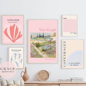 pink wall prints | 5 PRINTABLES | wall decor | dorm decor wall poster set | digital print set | printable art | girly posters