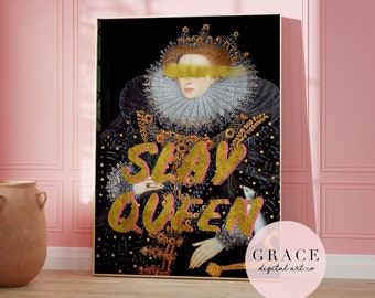 Queen Elizabeth I Wall Art Print, Gold Print, Pink Wall Print, Digital Download