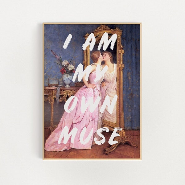 i am my own muse feminist poster | altered art print | vintage quote prints | printable art | pink decor