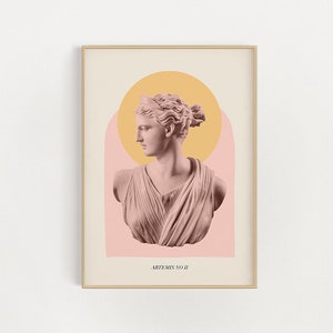 Ancient Aesthetic Statue Head Print - Eclectic Home Decor - Artemis Printable Wall Art - Digital Download Art - Pastel Art Print