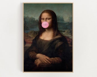 Mona Lisa Altered Art Print, Digital Download Print, Bubble-Gum Art, Bedroom Print, Pink Print, Instant Download Art