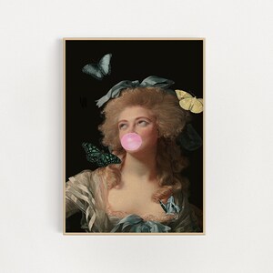 altered art butterfly portrait print | altered art | printable poster | vintage portrait | pink wall art | living room print