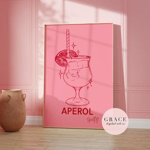Aperol Cocktail Print - Digital Download - Pink and Red Wall Art