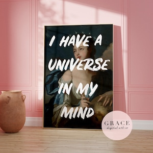 Feminist Print, Universe in My Mind Quote Print, Digital Download Print, Altered Art, Bedroom Print, Instant Download Art