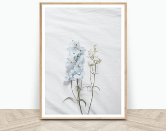 Botanical Floral Print - Minimalist Botanical Print - Blue Wall Decor - Digital Download