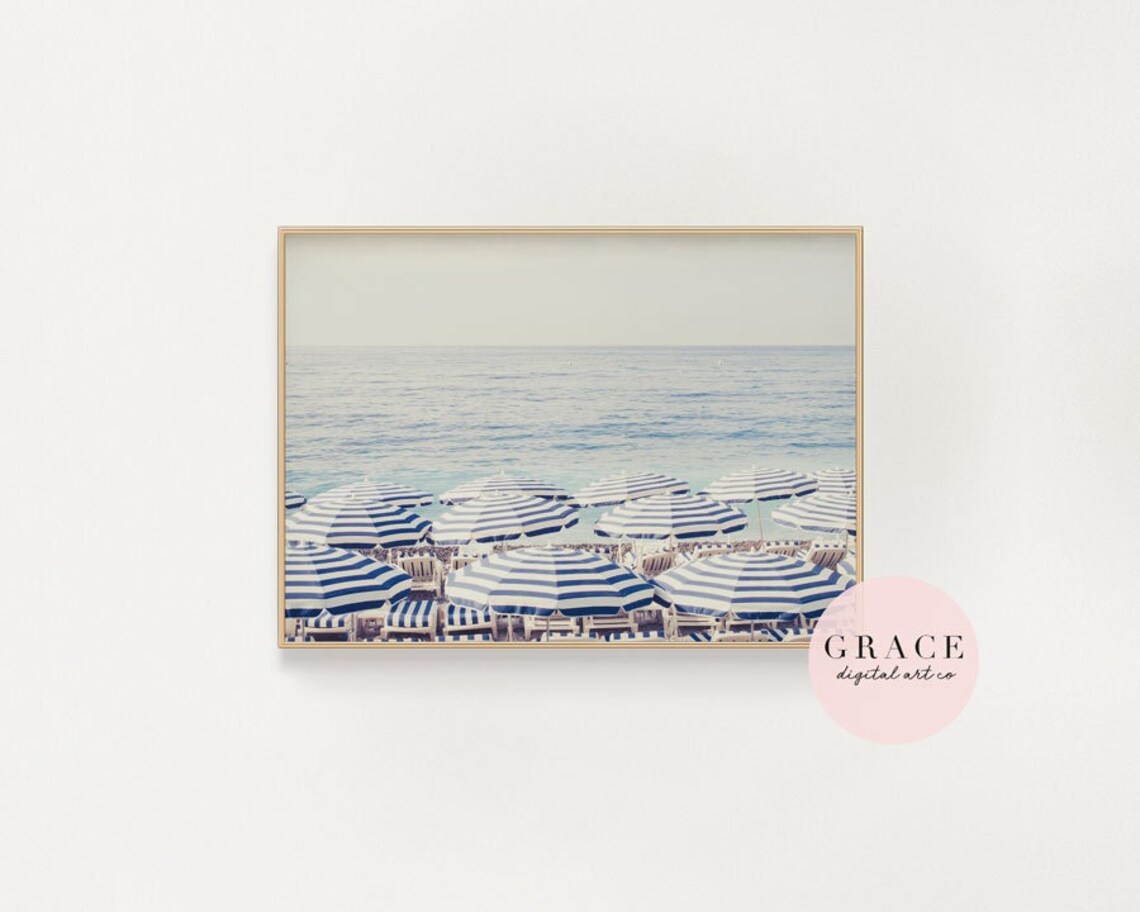 Blue Beach Umbrellas Print Beach Umbrella Printable Beach Etsy