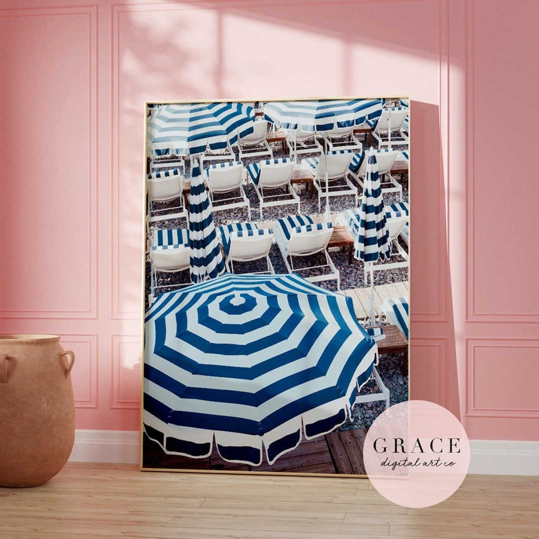 Blue Beach Umbrellas Wall Art Print Beach Umbrella Printable Etsy