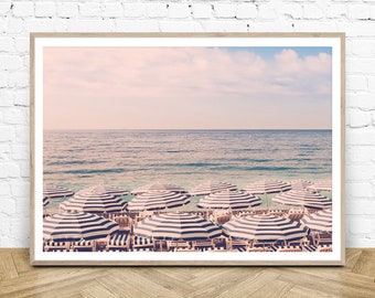 Beach Wall Print - Beach Umbrella Print - French Riviera Poster