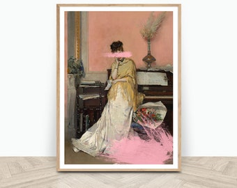 pink altered art print | vintage portrait | printable art | downloadable print | digital print