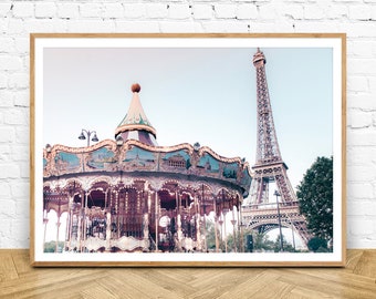 Carousel Wall Print - Merry-go-round Photography - Paris Print - Eiffel Tower Print