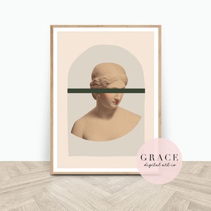 Ancient Aesthetic Statue Head Print - Goddess Print - Printable Wall Art - Digital Download Art - Green Wall Print