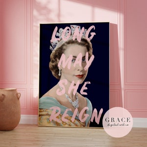 Queen Elizabeth Print, Pink Altered Art Print, Reign Wall Print, Digital Download