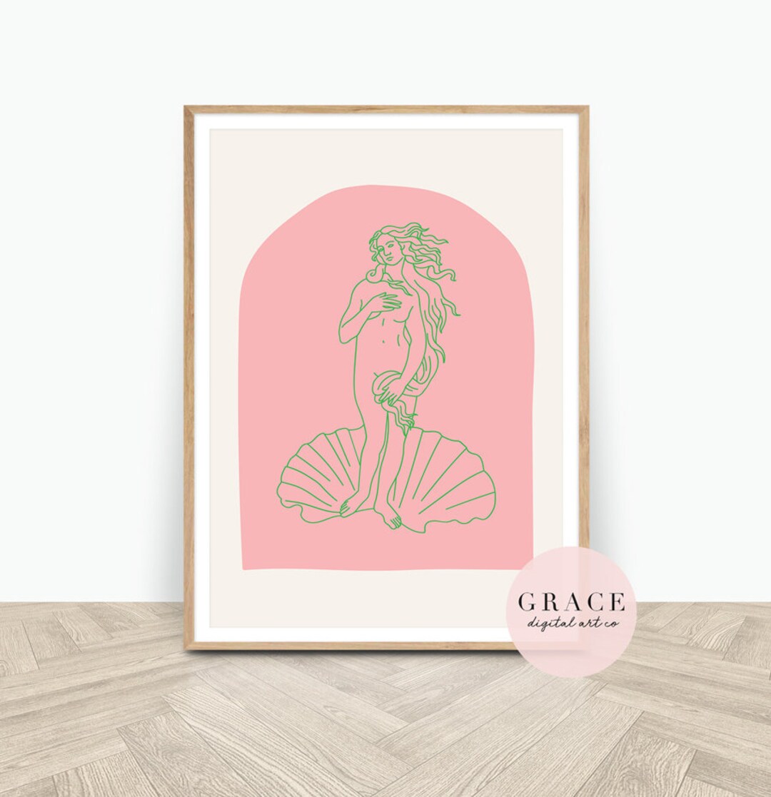 The Birth of Venus Print Pink and Green Wall Poster Venus Illustrated ...