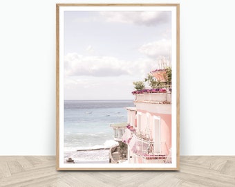 Positano Beach Print, Coastal Print, Pink Print, Digital Download Poster, Beach Photography Poster