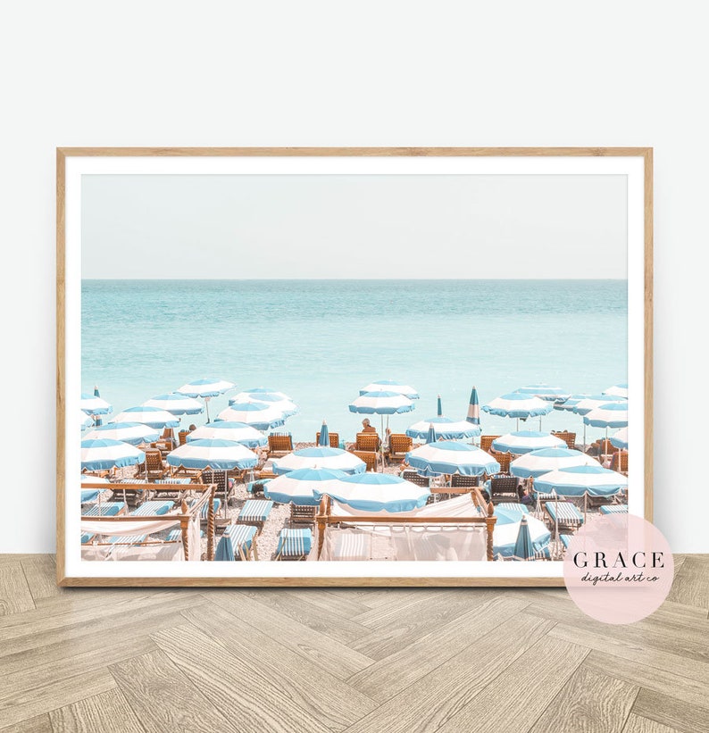 Blue Beach Umbrellas Print Beach Umbrella Printable Beach Etsy