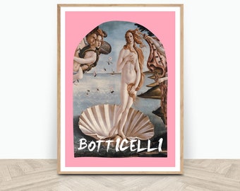 Birth of Venus Printable,  Pink Wall Print, Botticelli Art Print, Venus Print, Digital Downloads