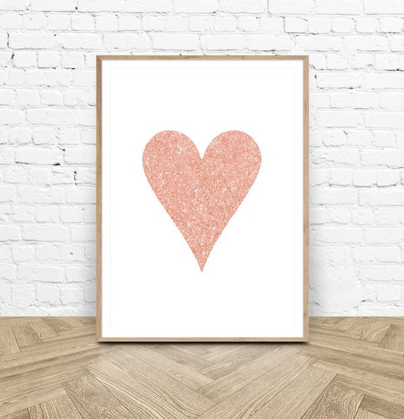 Heart Wall Art Love heart print ros gouden print digitale