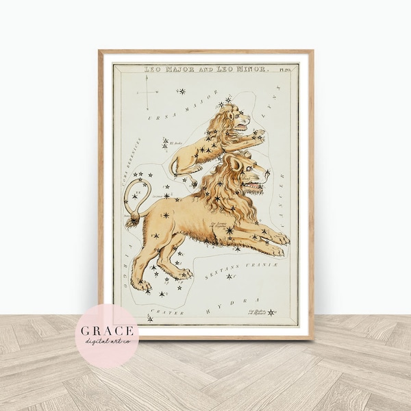 Leo Constellation Print, Celestial Maps, Space Print, Universe Art Print, Digital Downloads, Gallery Wall Print