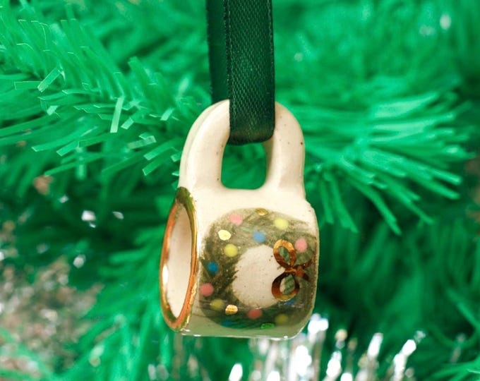 Featured listing image: Hand-Painted Mini ceramic mug Ornament with Gold Lustre